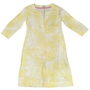BODEN Linen Floral Yellow & White Print Shift Dress Sz 4L